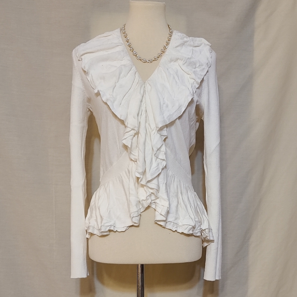 Grace Elements Cream Ruffled Peplum Top